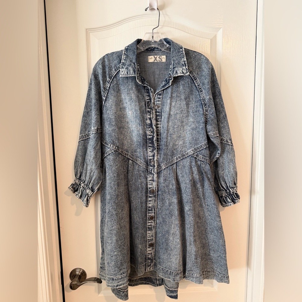 We The Free Acid Wash Denim Mini Dress - Blue